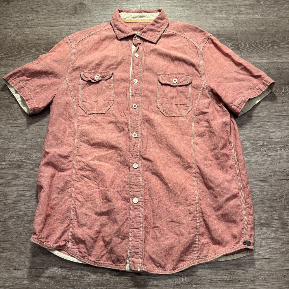 Jeremiah Shirt Mens Large Pink Linen Cotton Blend Short Sleeve Pockets Casual